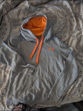 Under Armour Gray Pullover Hoodie with Orange Lining and Drawcords